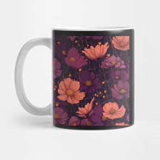 Dark Floral Pattern of Purple and Coral Cosmos Mug